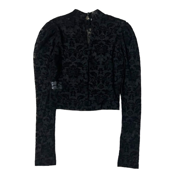 || NEW || Motel Black Floral Sheer Fitted Cropped Long Sleeve Women’s XS - Picture 5 of 7